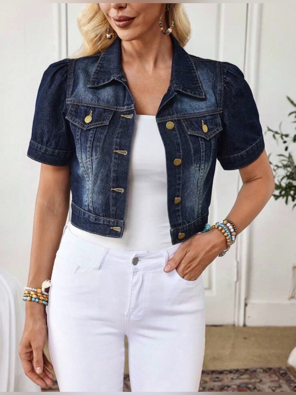 Women’s Dark Blue Denim Cropped Jacket